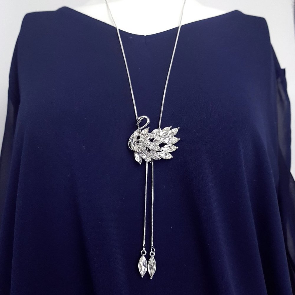 Crystal Swan Long Chain Necklace Pendant